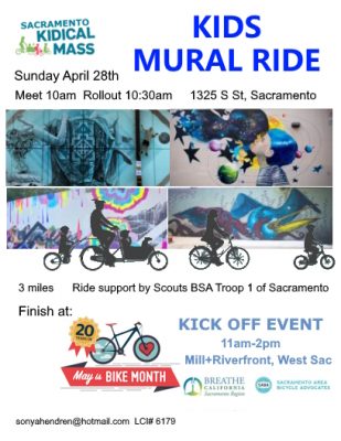 Sacramento Kidical Mass Kids Mural Bike Ride (May is Bike Month)